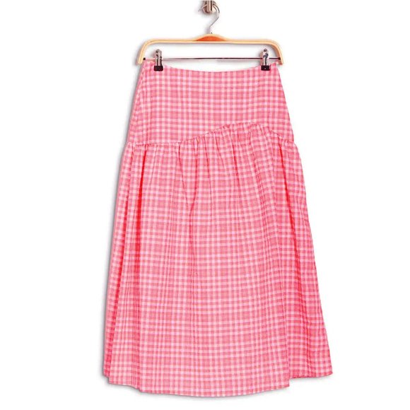 TOPSHOP Fluro Neon Pink Check Pattern High Waist Midi Length Skirt NWT Size 10 - Picture 5 of 5